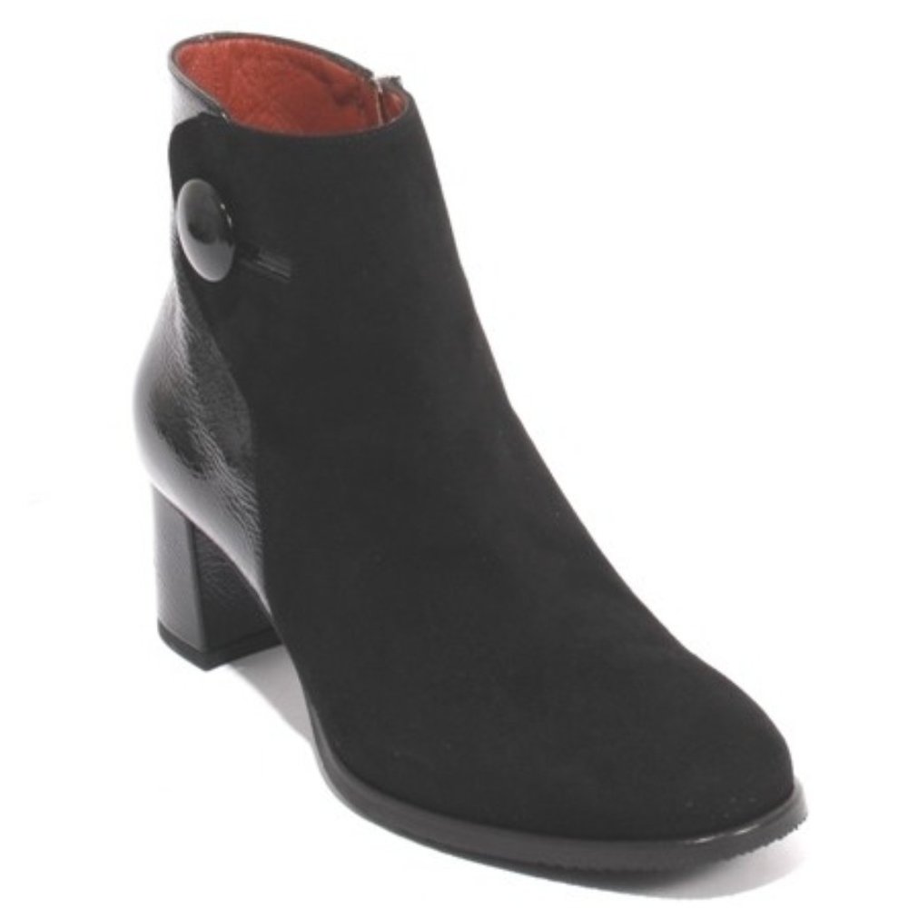 ITALIAN Black Suede Patent Leather Ankle Heel Boot